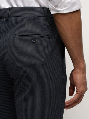 Flex Waist 4-Way Stretch Striped Formal Trousers in Denim Blue- Slim Fit