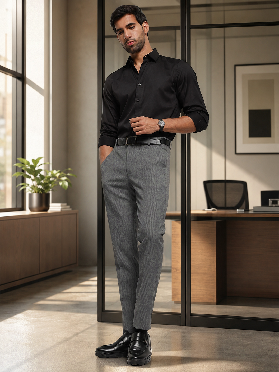 MoveLite™ Striped Trousers in Slate Grey