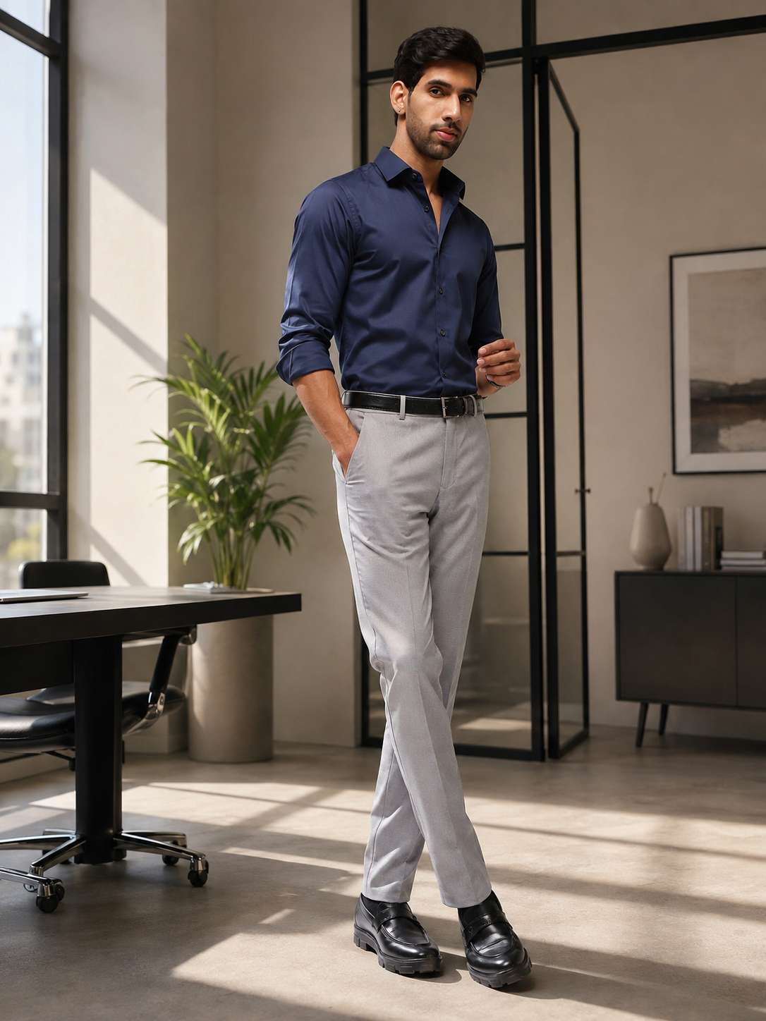 MoveLite™ Striped Trousers in Light Blue