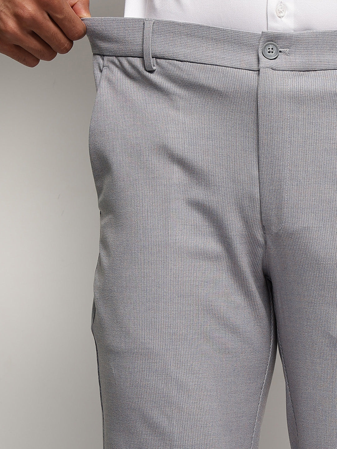 Flex Waist 4-Way Stretch Striped Formal Trousers in Light Blue - Slim Fit