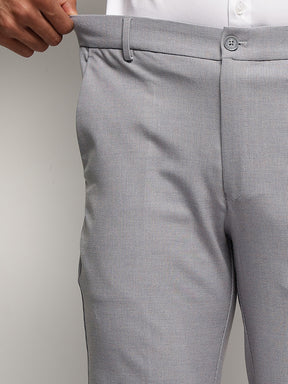 Flex Waist 4-Way Stretch Striped Formal Trousers in Light Blue - Slim Fit