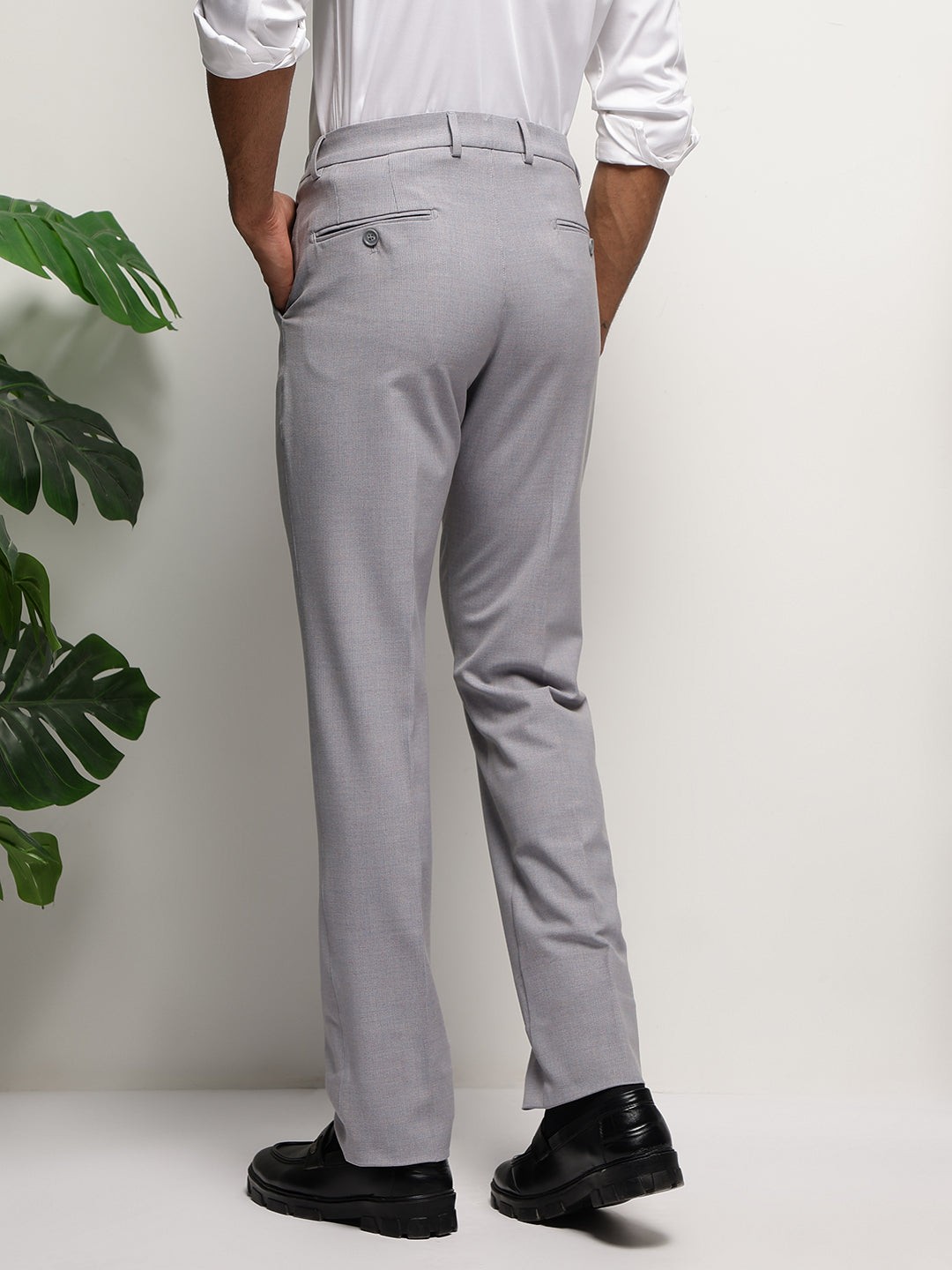 Flex Waist 4-Way Stretch Striped Formal Trousers in Light Blue - Slim Fit