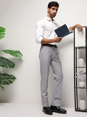 Flex Waist 4-Way Stretch Striped Formal Trousers in Light Blue - Slim Fit