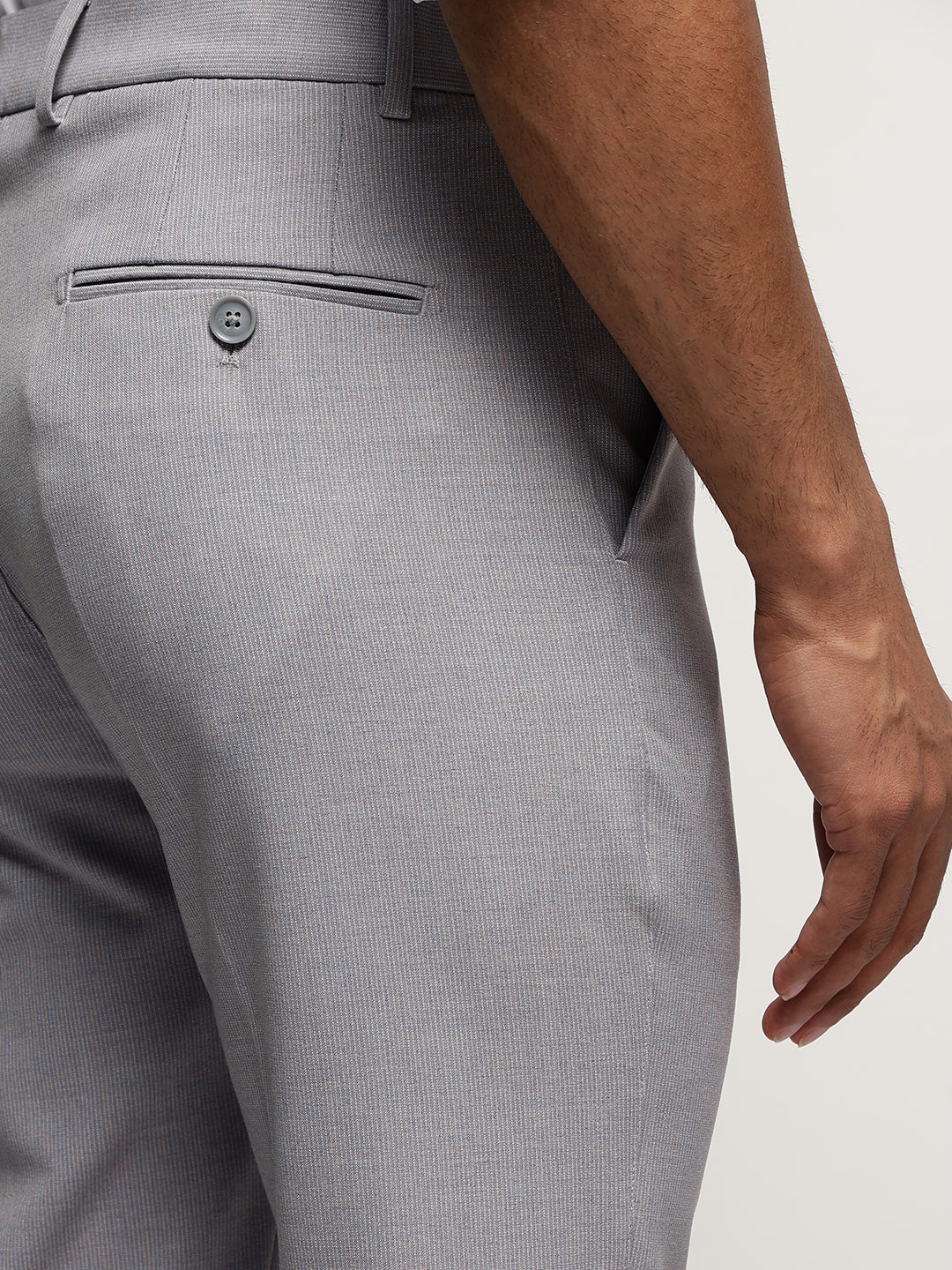 Flex Waist 4-Way Stretch Striped Formal Trousers in Light Blue - Slim Fit