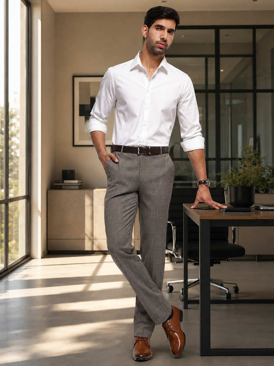 MoveLite™ Checked Trousers in Light Brown