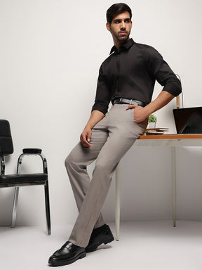 Flex Waist 4-Way Stretch Striped Formal Trousers in Light Brown - Slim Fit