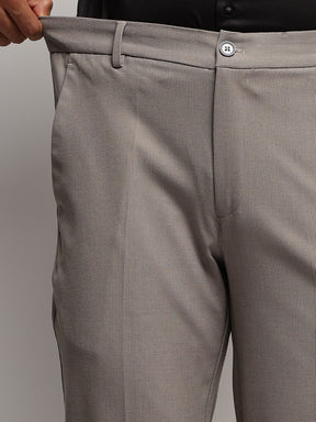 Flex Waist 4-Way Stretch Striped Formal Trousers in Light Brown - Slim Fit