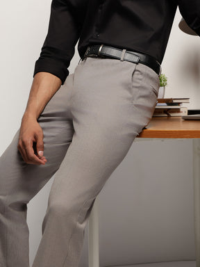Flex Waist 4-Way Stretch Striped Formal Trousers in Light Brown - Slim Fit