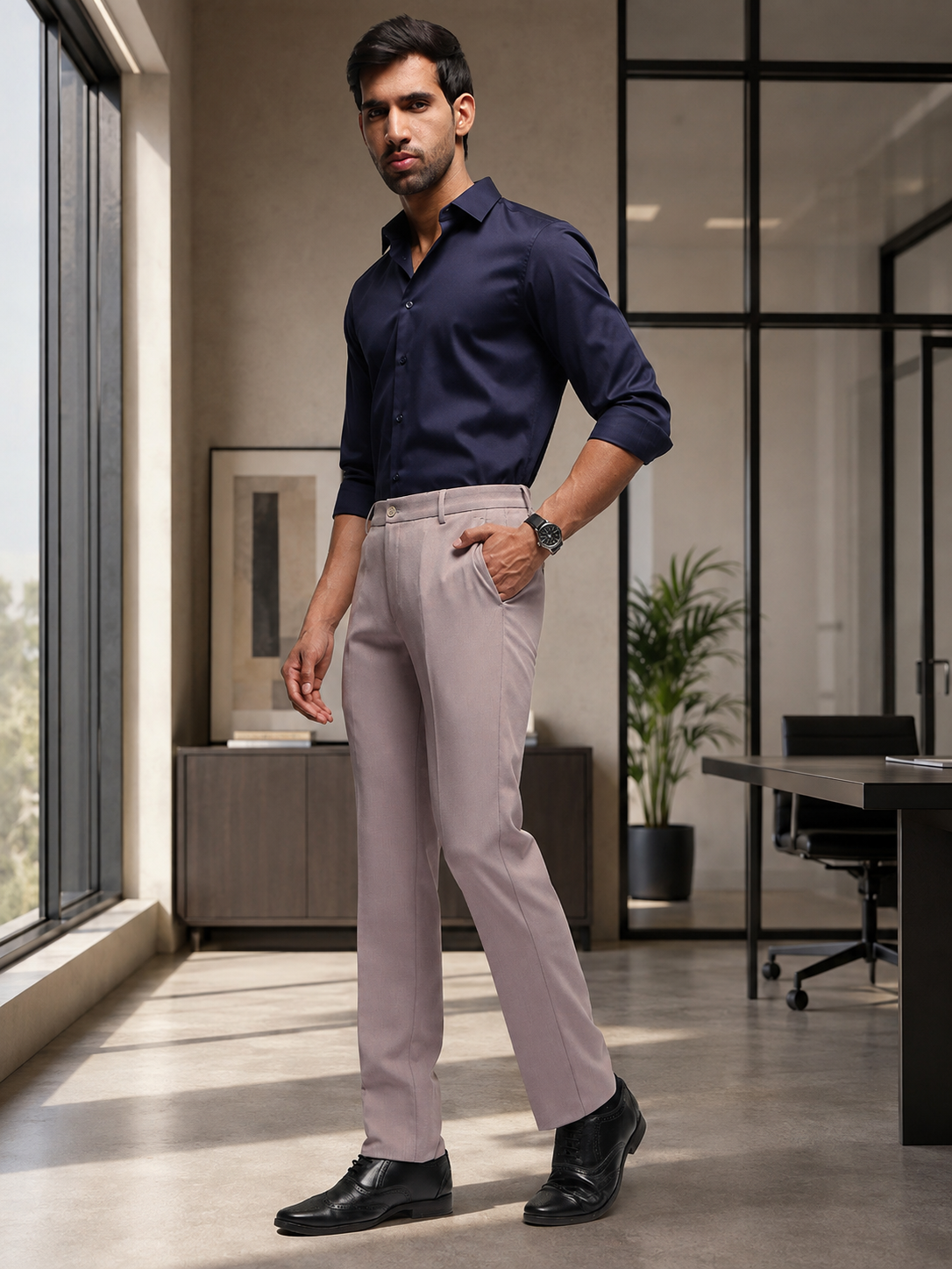 MoveLite™ Striped Trousers in Light Mauve