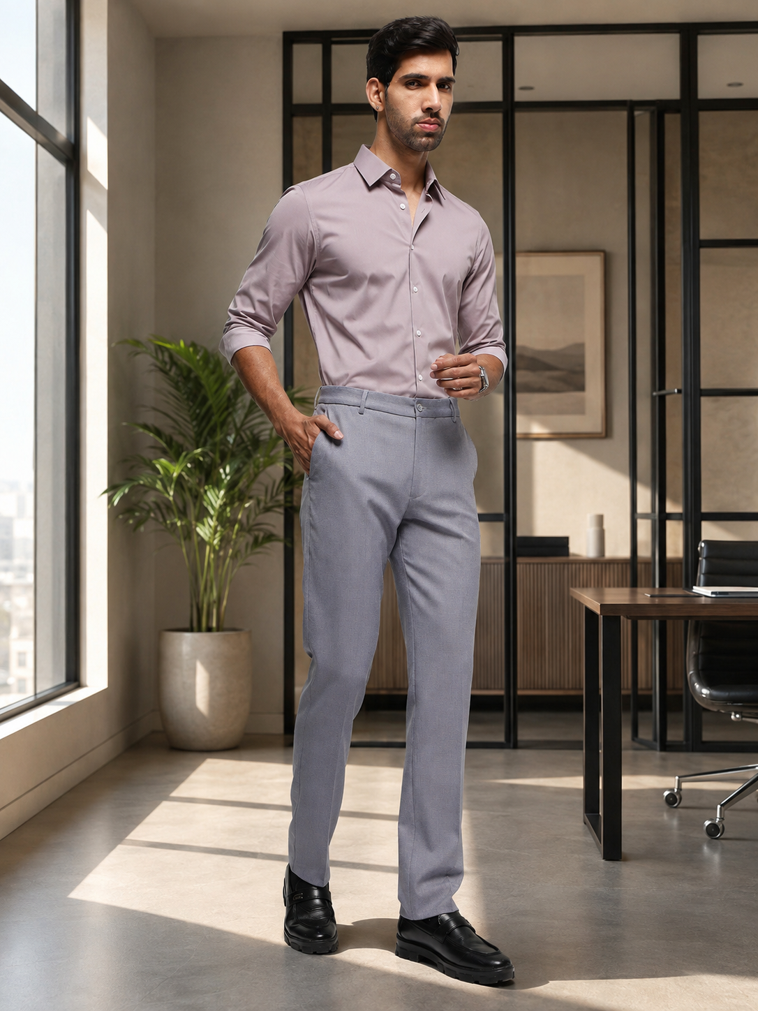 MoveLite™ Striped Trousers in Slate Blue