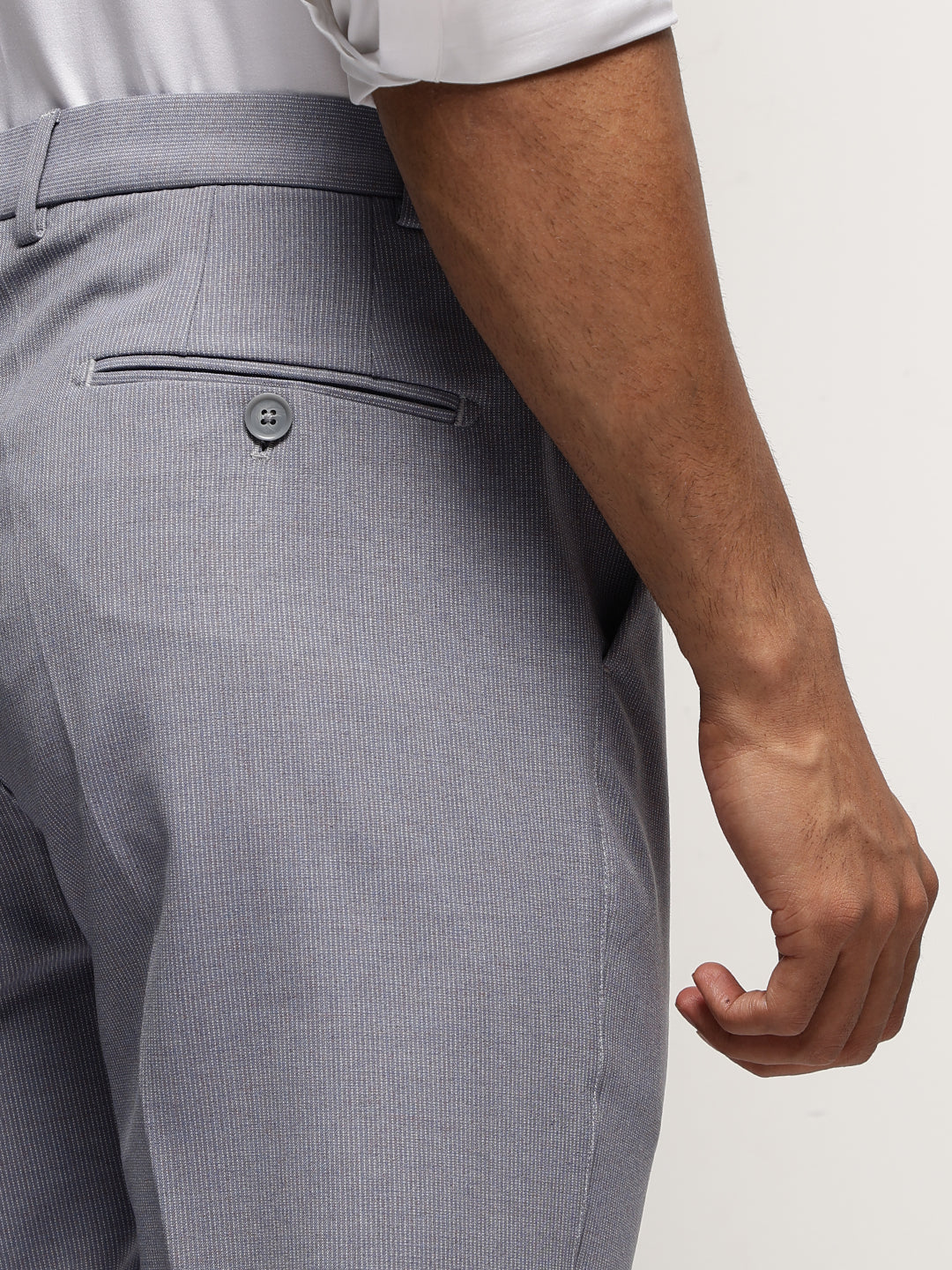 Flex Waist 4-Way Stretch Striped Formal Trousers in Slate Blue - Slim Fit