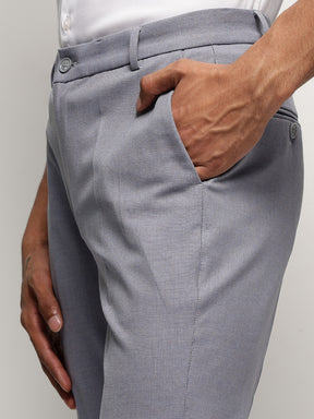 Flex Waist 4-Way Stretch Striped Formal Trousers in Slate Blue - Slim Fit