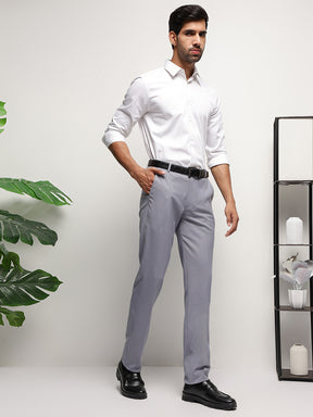 Flex Waist 4-Way Stretch Striped Formal Trousers in Slate Blue - Slim Fit