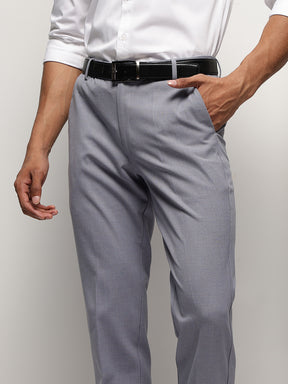 Flex Waist 4-Way Stretch Striped Formal Trousers in Slate Blue - Slim Fit