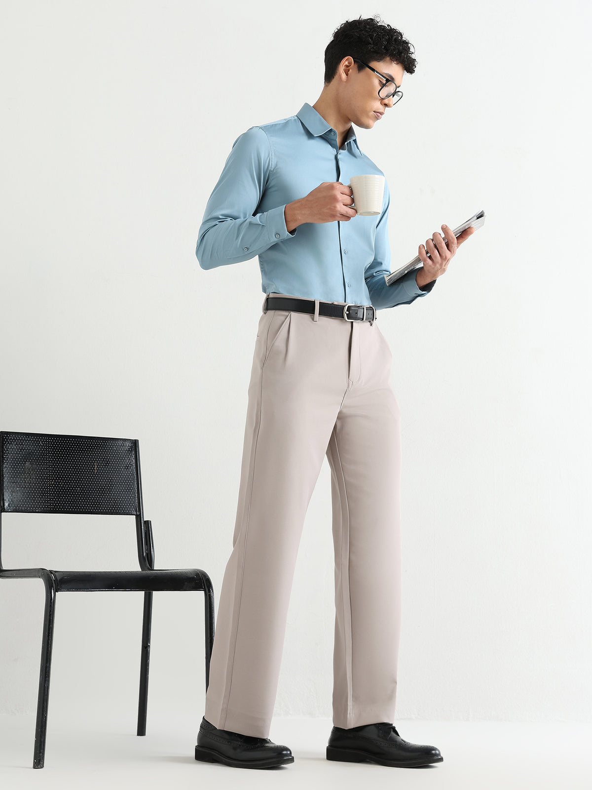 Japanese Poly-Lycra Pleated Wide Leg Trousers in Grey