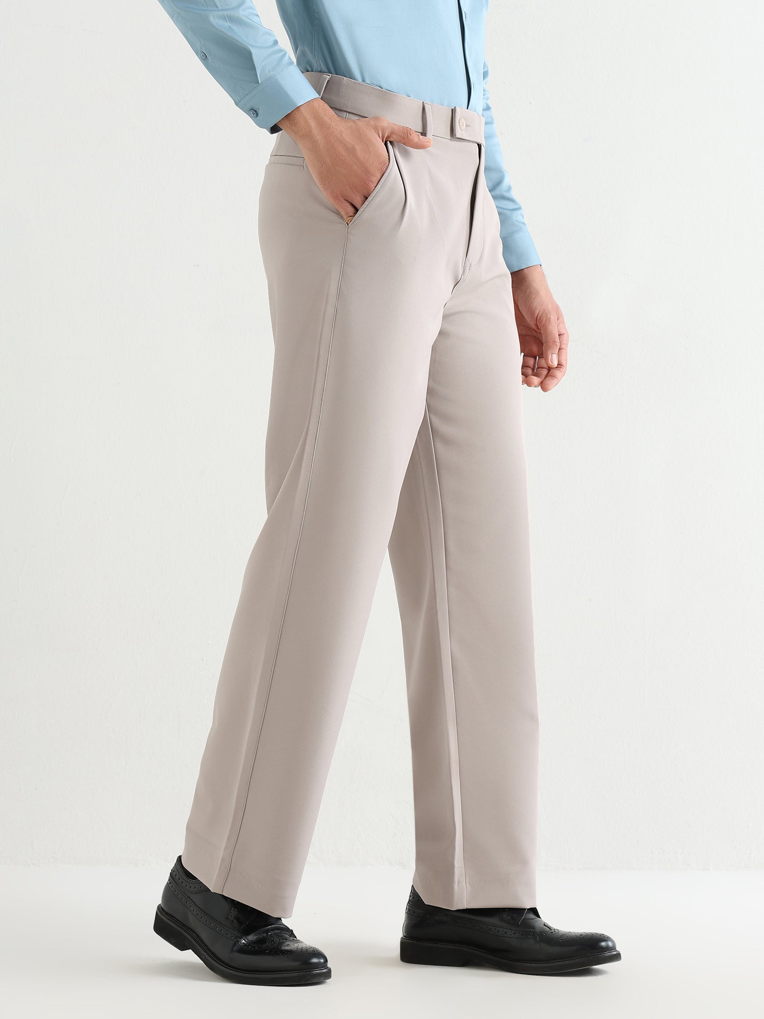 Japanese Poly-Lycra Pleated Wide Leg Trousers in Grey