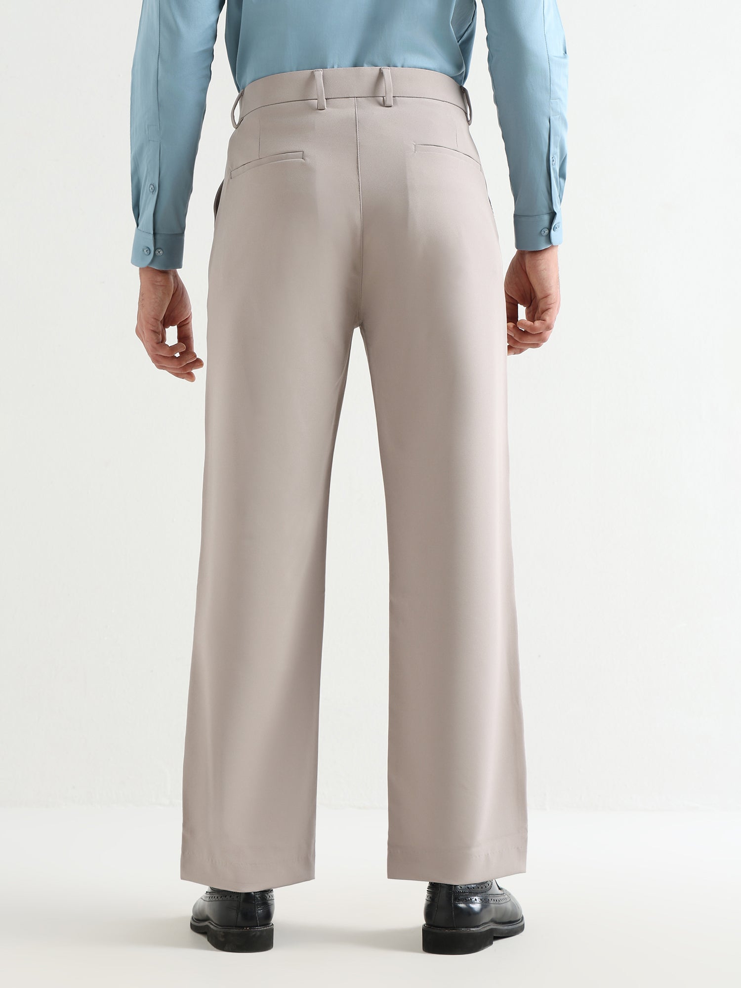 Japanese Poly-Lycra Pleated Wide Leg Trousers in Grey