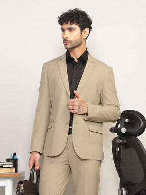 Men Beige Slim-Fit Single-Breasted 2-Piece Stretchable Formal Suit