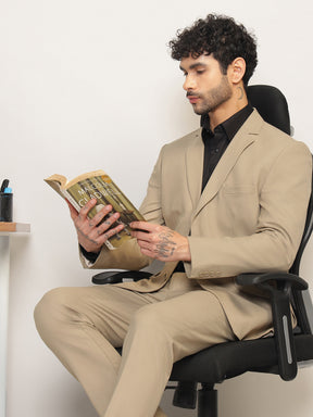 Men Beige Slim-Fit Single-Breasted 2-Piece Stretchable Formal Suit