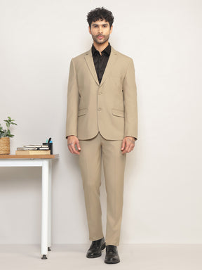 Men Beige Slim-Fit Single-Breasted 2-Piece Stretchable Formal Suit