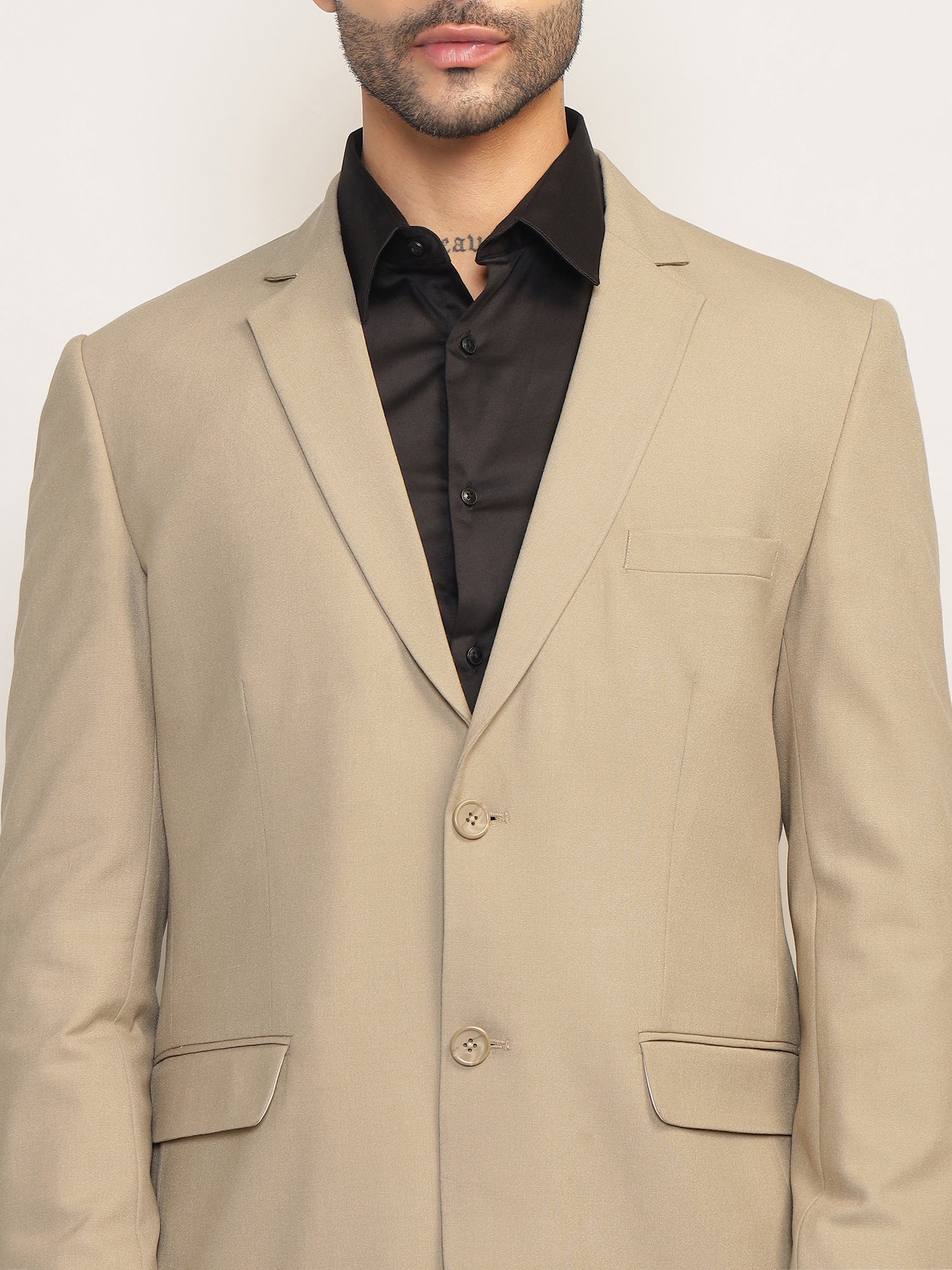 Men Beige Slim-Fit Single-Breasted 2-Piece Stretchable Formal Suit