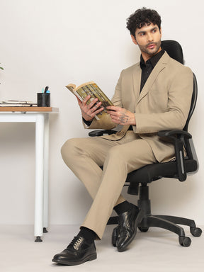Men Beige Slim-Fit Single-Breasted 2-Piece Stretchable Formal Suit