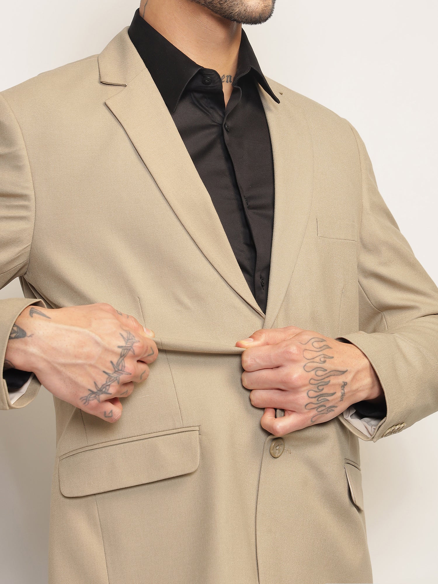 Men Beige Slim-Fit Single-Breasted 2-Piece Stretchable Formal Suit