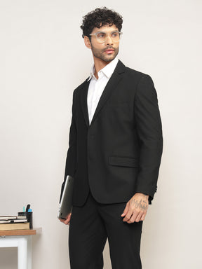 Men Black Slim-Fit Single-Breasted 2-Piece Stretchable Formal Suit