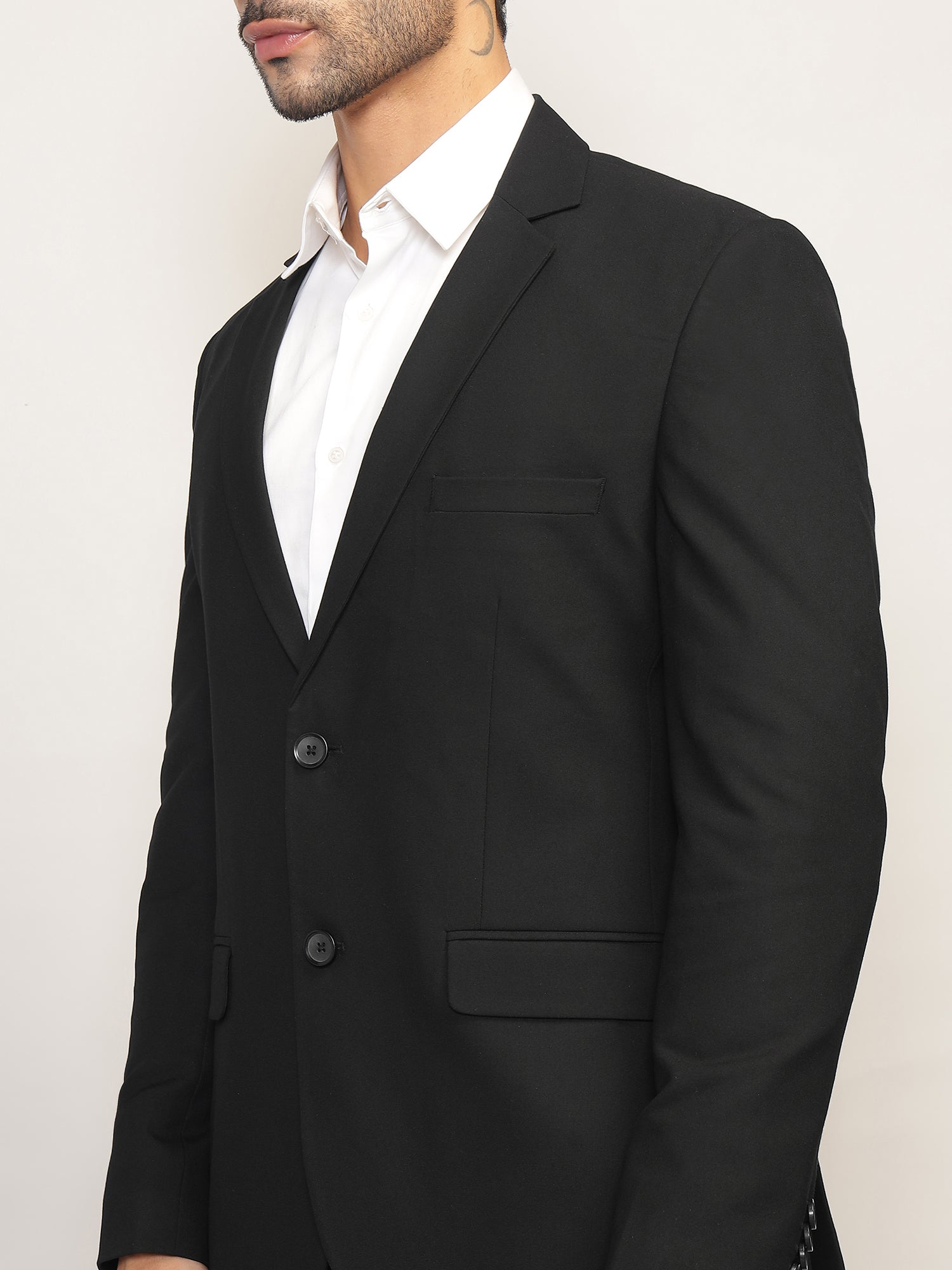 Men Black Slim-Fit Single-Breasted 2-Piece Stretchable Formal Suit