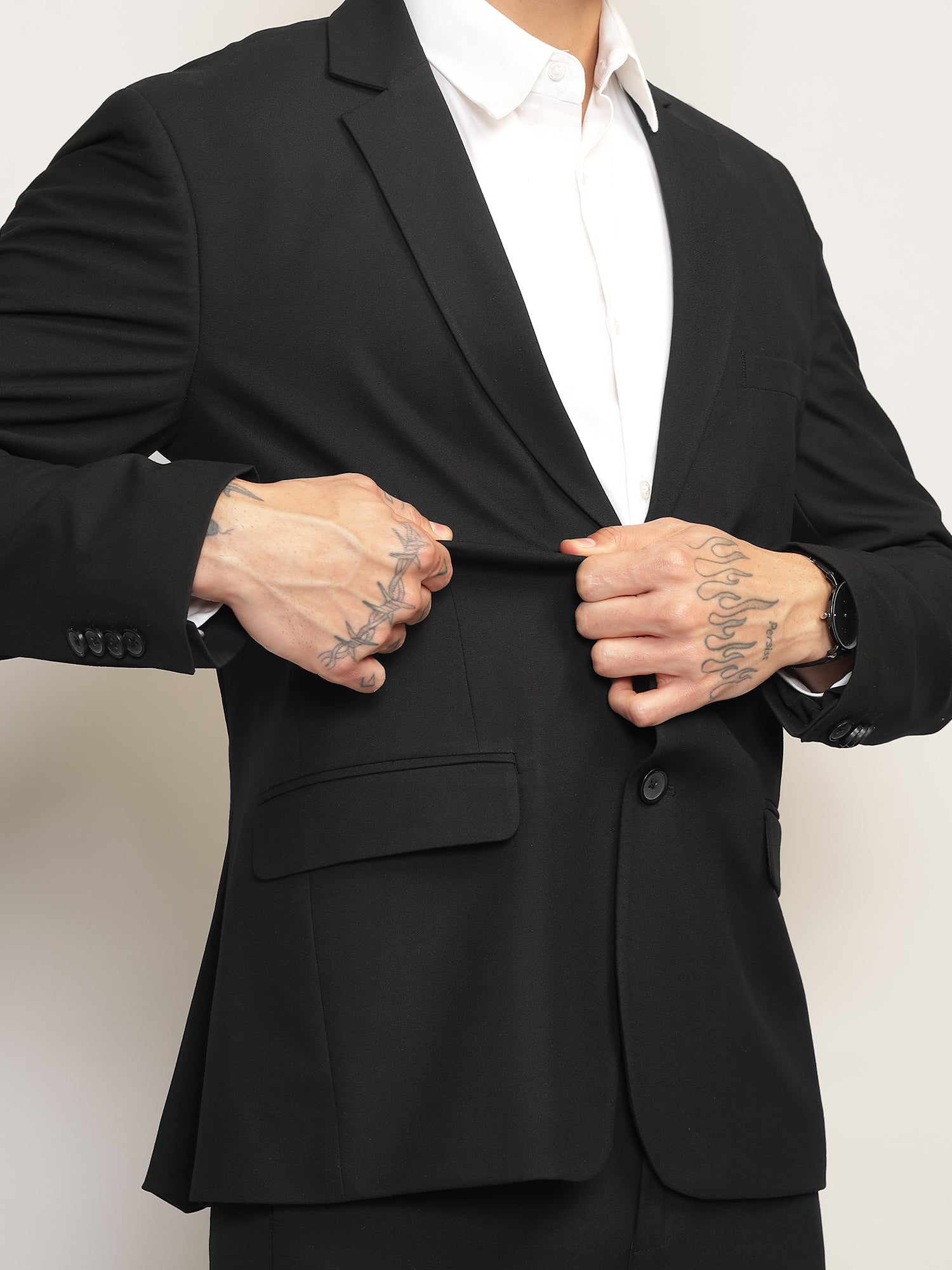 Men Black Slim-Fit Single-Breasted 2-Piece Stretchable Formal Suit