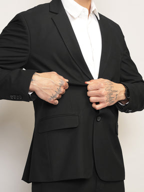 Men Black Slim-Fit Single-Breasted 2-Piece Stretchable Formal Suit