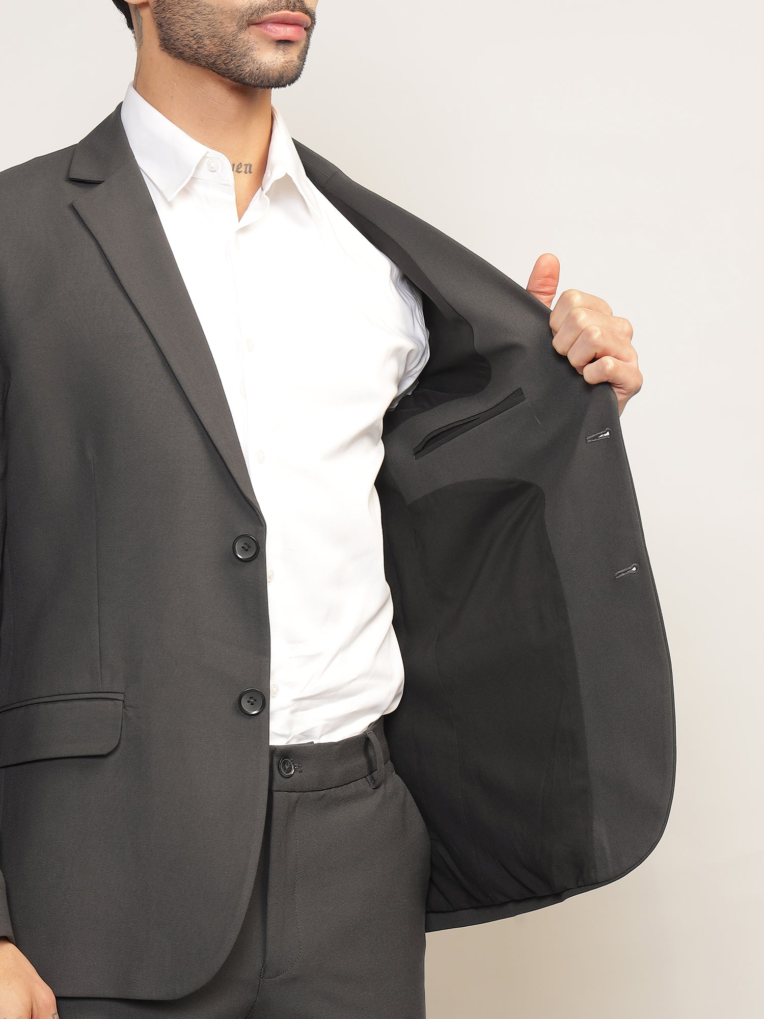 Men Charcoal Grey Slim-Fit Single-Breasted 2-Piece Stretchable Formal Suit