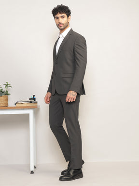 Men Charcoal Grey Slim-Fit Single-Breasted 2-Piece Stretchable Formal Suit