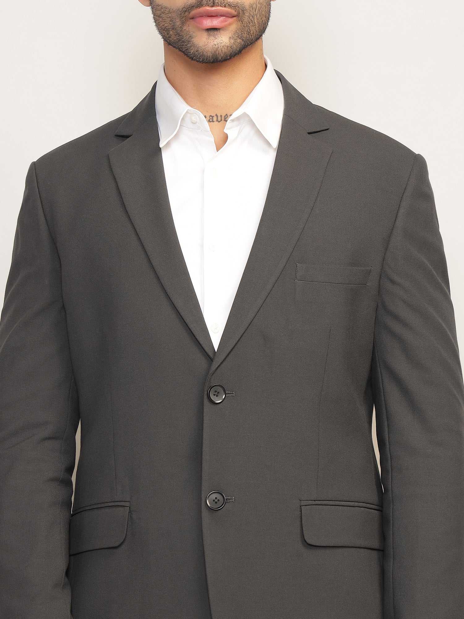 Men Charcoal Grey Slim-Fit Single-Breasted 2-Piece Stretchable Formal Suit