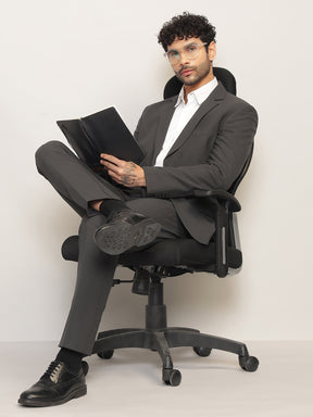 Men Charcoal Grey Slim-Fit Single-Breasted 2-Piece Stretchable Formal Suit