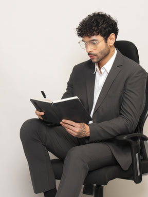 Men Charcoal Grey Slim-Fit Single-Breasted 2-Piece Stretchable Formal Suit