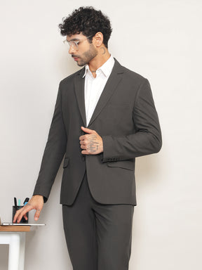 Men Charcoal Grey Slim-Fit Single-Breasted 2-Piece Stretchable Formal Suit