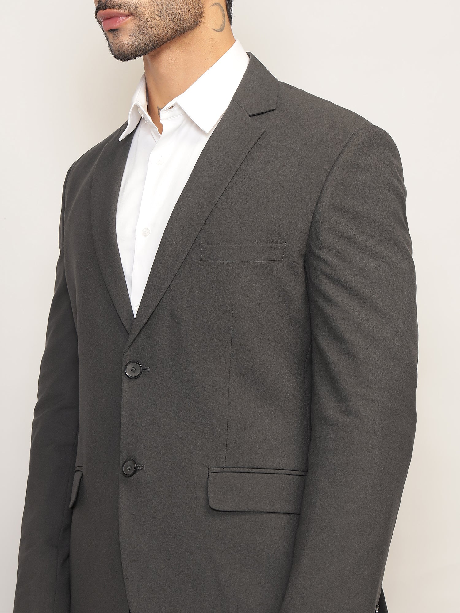 Men Charcoal Grey Slim-Fit Single-Breasted 2-Piece Stretchable Formal Suit