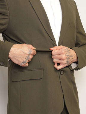 Men Jade Olive Slim-Fit Single-Breasted 2-Piece Stretchable Formal Suit