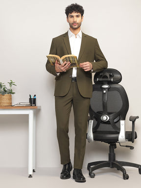 Men Jade Olive Slim-Fit Single-Breasted 2-Piece Stretchable Formal Suit