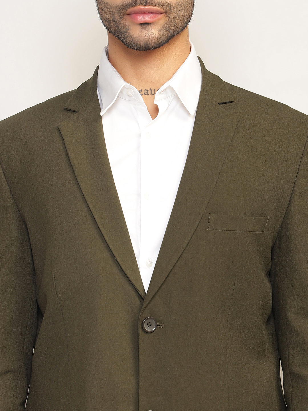 Men Jade Olive Slim-Fit Single-Breasted 2-Piece Stretchable Formal Suit
