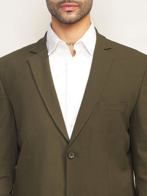 Men Jade Olive Slim-Fit Single-Breasted 2-Piece Stretchable Formal Suit