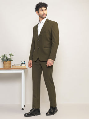 Men Jade Olive Slim-Fit Single-Breasted 2-Piece Stretchable Formal Suit