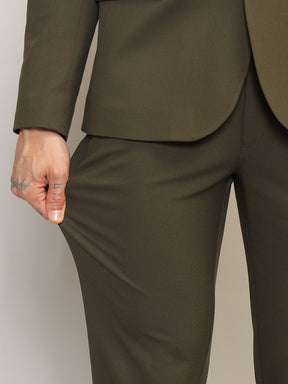 Men Jade Olive Slim-Fit Single-Breasted 2-Piece Stretchable Formal Suit
