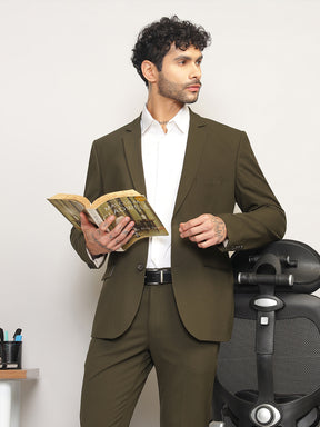 Men Jade Olive Slim-Fit Single-Breasted 2-Piece Stretchable Formal Suit