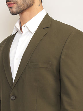 Men Jade Olive Slim-Fit Single-Breasted 2-Piece Stretchable Formal Suit