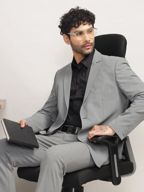 Men Light Grey Slim-Fit Single-Breasted 2-Piece Stretchable Formal Suit