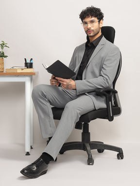 Men Light Grey Slim-Fit Single-Breasted 2-Piece Stretchable Formal Suit