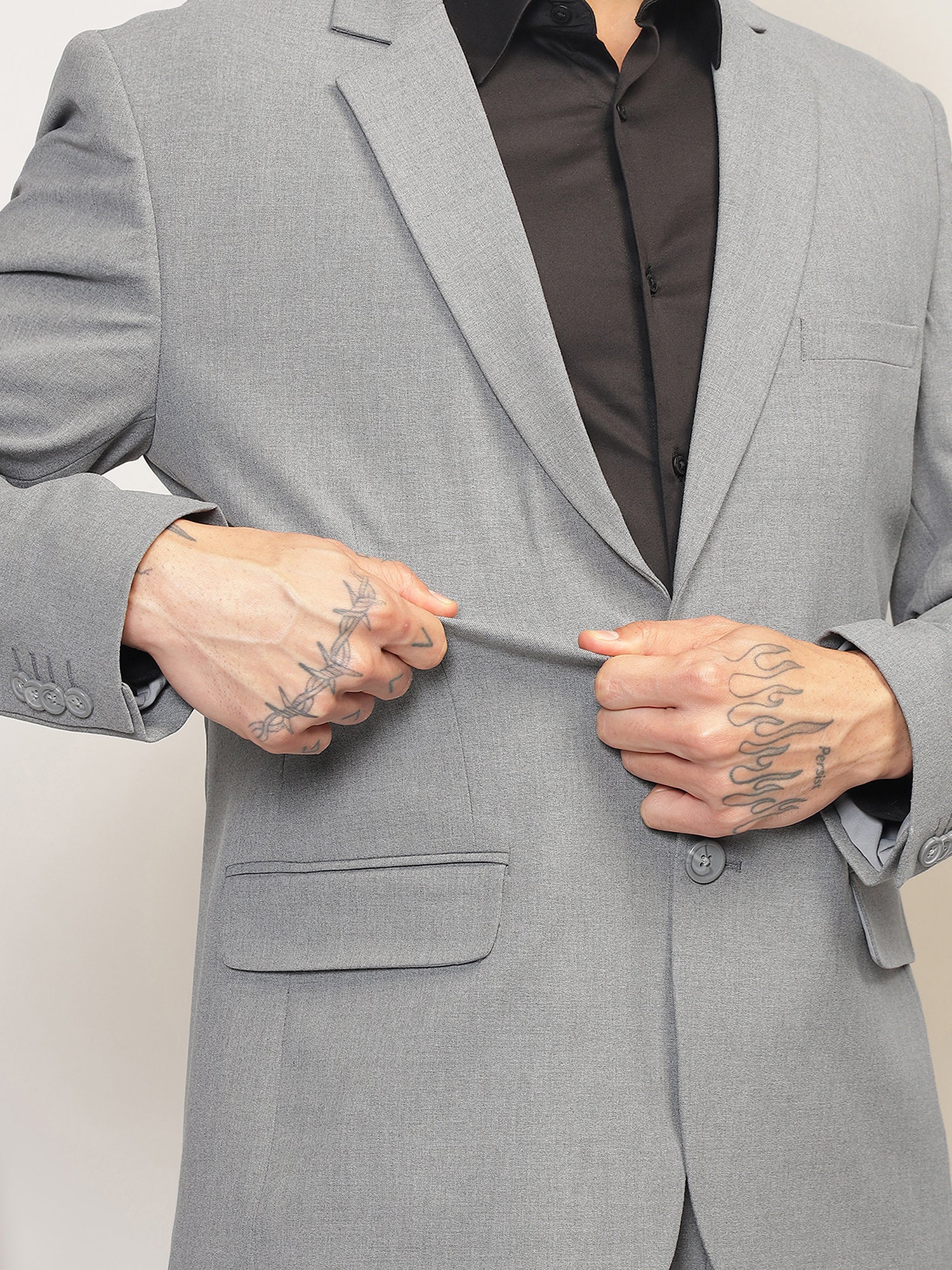 Men Light Grey Slim-Fit Single-Breasted 2-Piece Stretchable Formal Suit