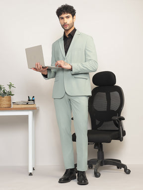 Men Mint Green Slim-Fit Single-Breasted 2-Piece Stretchable Formal Suit